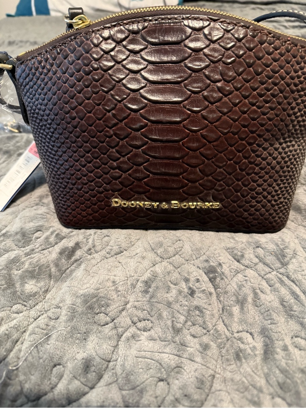 Dooney & Bourke Dark Brown Embossed Snake-Effect Crossbody